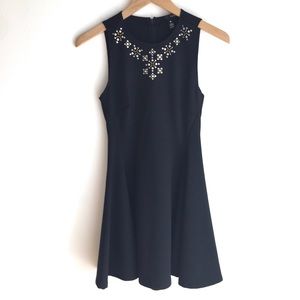 Aqua Black Skater Dress with Rhinestone Neckline Size XS